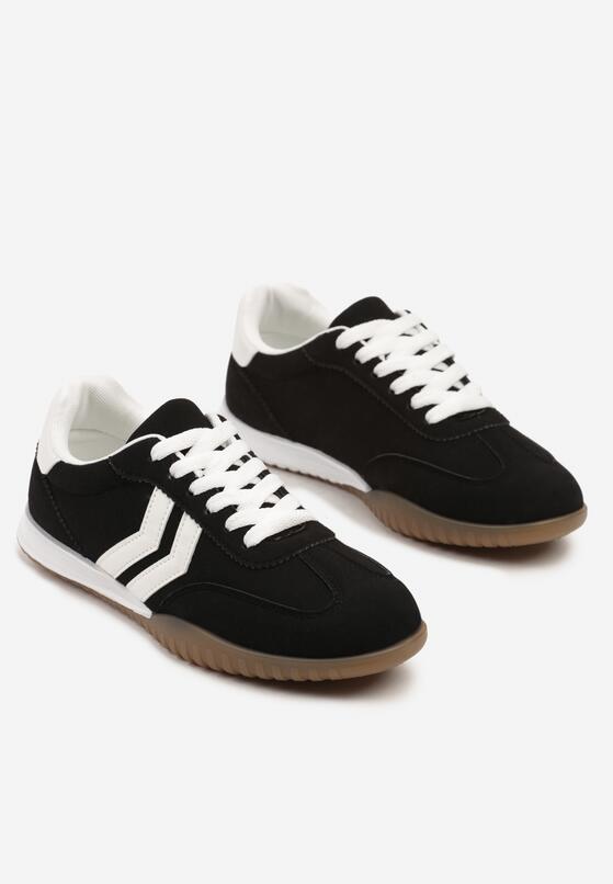Czarne Sneakersy w Typie Tenisówek z Ozdobnymi Paskami Zommea 5