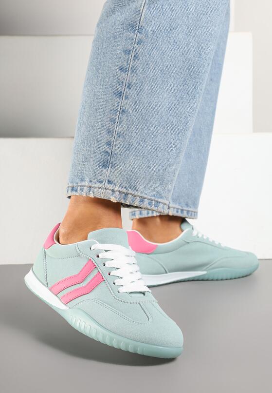 Jasnozielone Sneakersy w Typie Tenisówek z Ozdobnymi Paskami Zommea 1