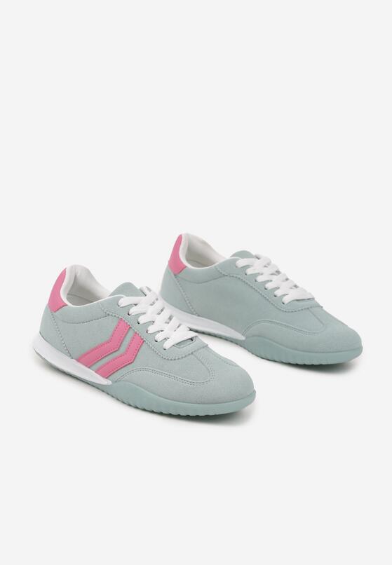 Jasnozielone Sneakersy w Typie Tenisówek z Ozdobnymi Paskami Zommea 5