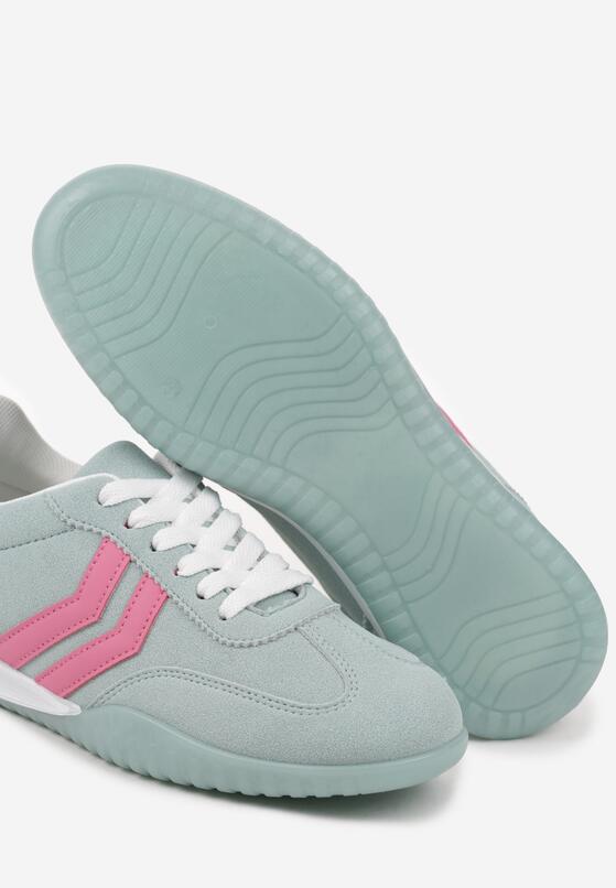 Jasnozielone Sneakersy w Typie Tenisówek z Ozdobnymi Paskami Zommea 6