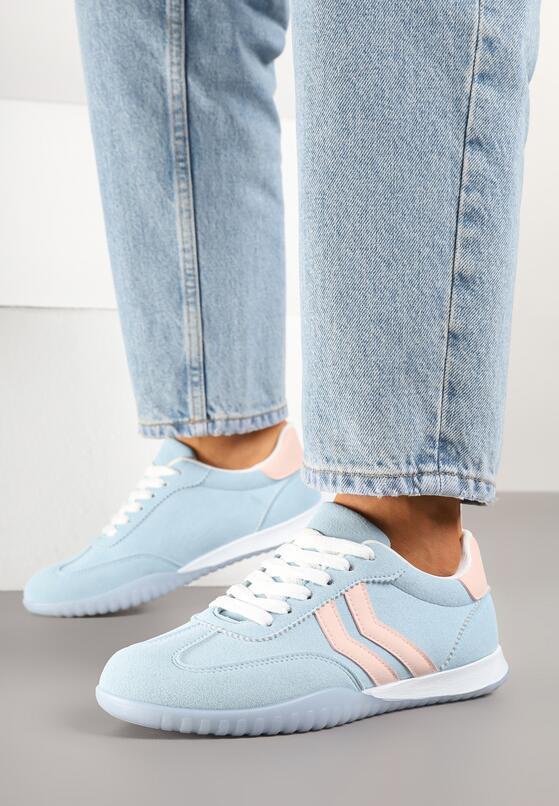 Niebieskie Sneakersy w Typie Tenisówek z Ozdobnymi Paskami Zommea 1