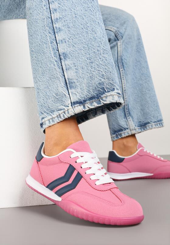 Różowe Sneakersy w Typie Tenisówek z Ozdobnymi Paskami Zommea 2