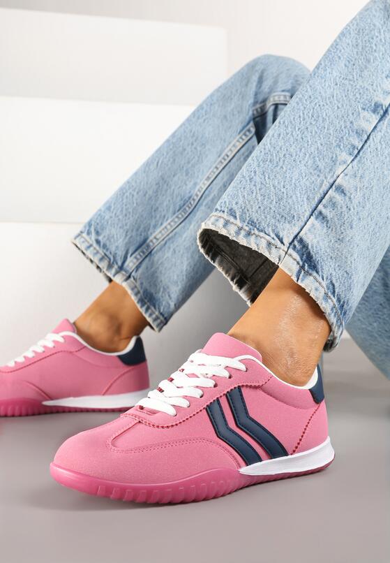 Różowe Sneakersy w Typie Tenisówek z Ozdobnymi Paskami Zommea 1