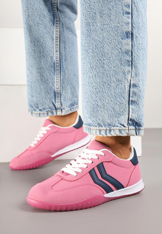 Różowe Sneakersy w Typie Tenisówek z Ozdobnymi Paskami Zommea 3