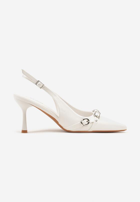 Białe Sandały Slingback na Szpilce Zdobione Paskami z Klamrami Neliren 4