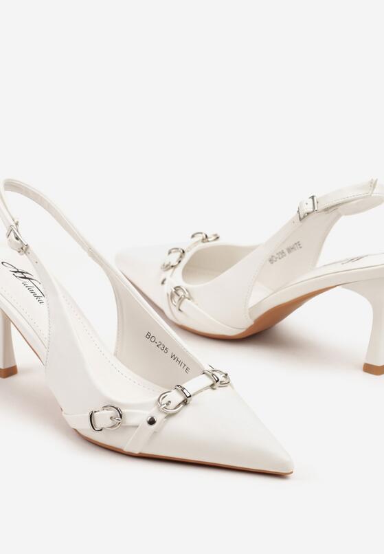 Białe Sandały Slingback na Szpilce Zdobione Paskami z Klamrami Neliren 6