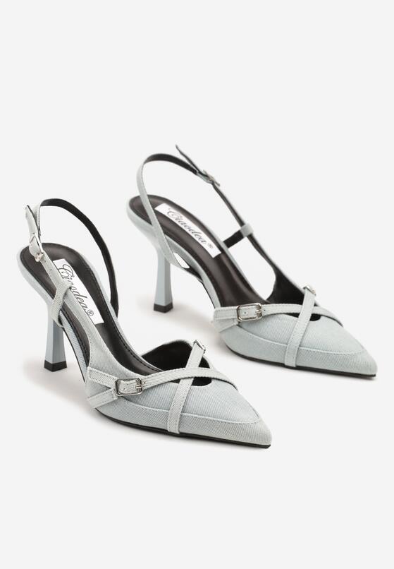 Niebieskie Sandały na Szpilce z Ozdobnym Paskiem i Klamrami Setlina 5