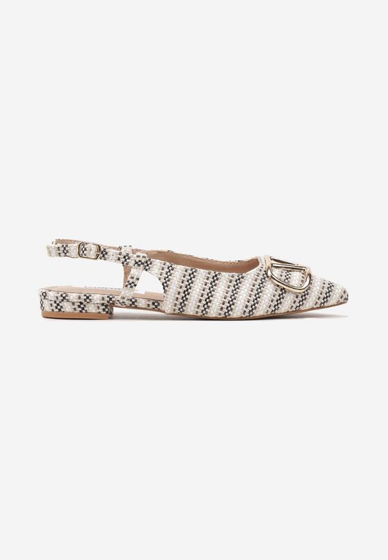 Beżowe Tweedowe Sandały Slingback z Ozdobną Klamrą Elaninea 4