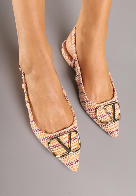 Pomarańczowe Tweedowe Sandały Slingback z Ozdobną Klamrą Elaninea 3