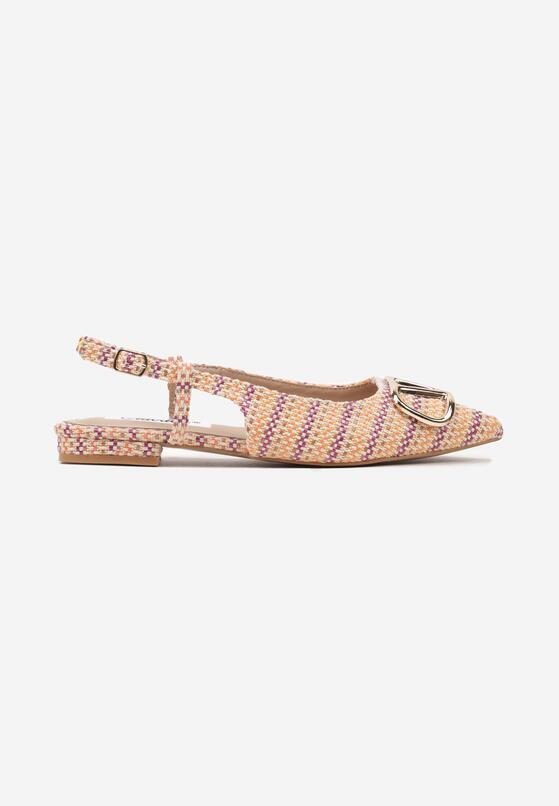 Pomarańczowe Tweedowe Sandały Slingback z Ozdobną Klamrą Elaninea 4