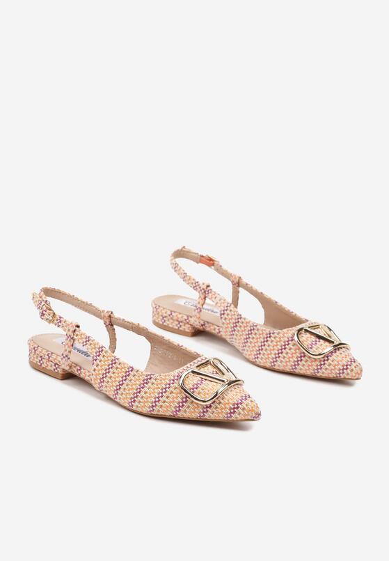 Pomarańczowe Tweedowe Sandały Slingback z Ozdobną Klamrą Elaninea 5