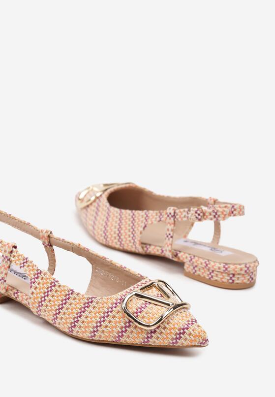 Pomarańczowe Tweedowe Sandały Slingback z Ozdobną Klamrą Elaninea 6