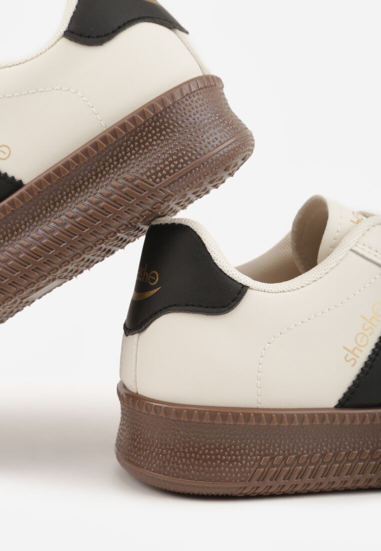 Beżowo-Czarne Sneakersy w Stylu Tenisówek z Paskami na Boku Saliena 8