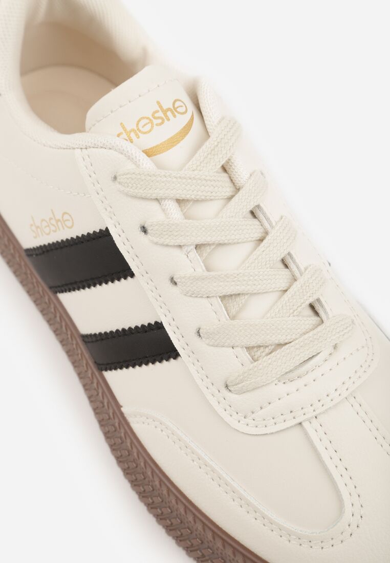 Beżowo-Czarne Sneakersy w Stylu Tenisówek z Paskami na Boku Saliena 9