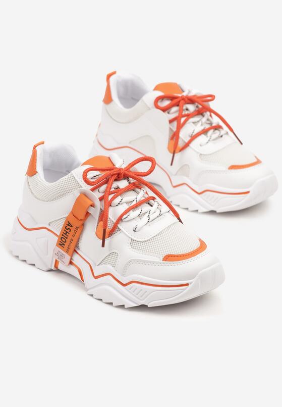 Biało-Pomarańczowe Sneakersy z Ozdobnym Paskiem i Siateczką Selaril 5