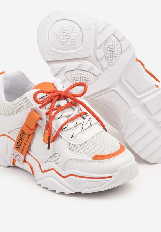 Biało-Pomarańczowe Sneakersy z Ozdobnym Paskiem i Siateczką Selaril 6
