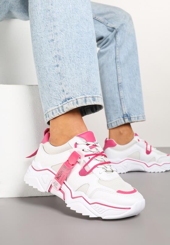 Biało-Różowe Sneakersy z Ozdobnym Paskiem i Siateczką Selaril 1