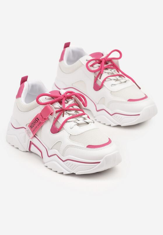 Biało-Różowe Sneakersy z Ozdobnym Paskiem i Siateczką Selaril 5