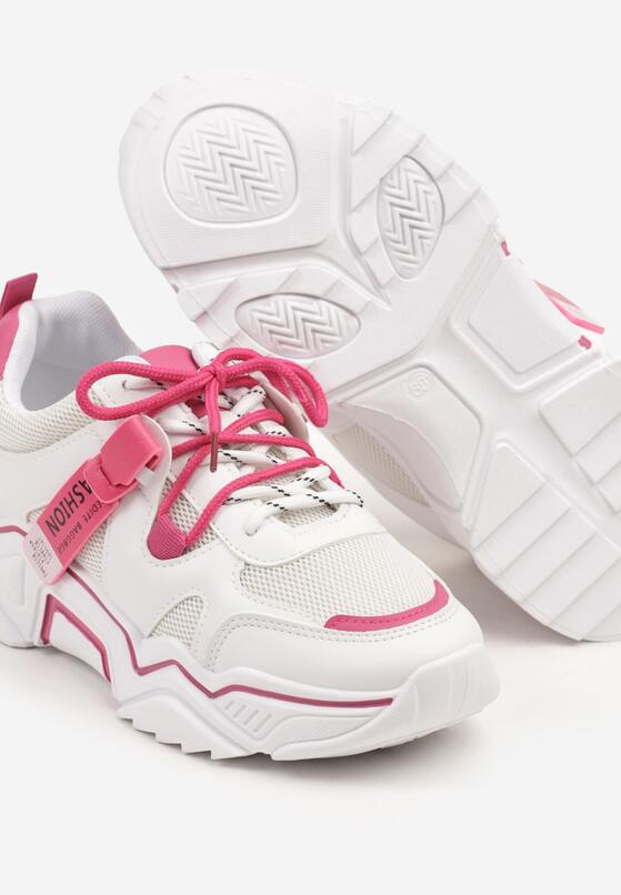 Biało-Różowe Sneakersy z Ozdobnym Paskiem i Siateczką Selaril 6