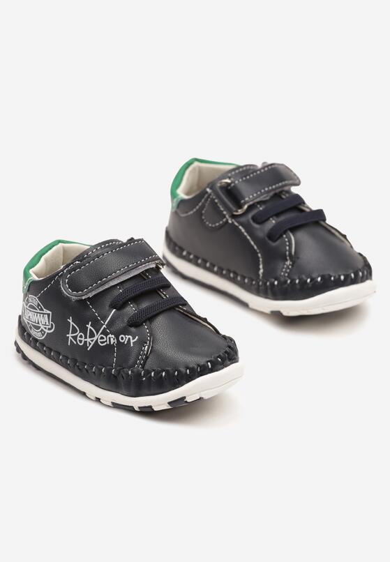 Granatowo-Zielone Buty Sportowe Sneakersy ze Skóry Naturalnej Zapinane na Rzep Ziterta 2