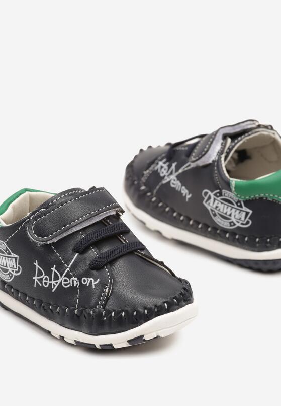 Granatowo-Zielone Buty Sportowe Sneakersy ze Skóry Naturalnej Zapinane na Rzep Ziterta 3