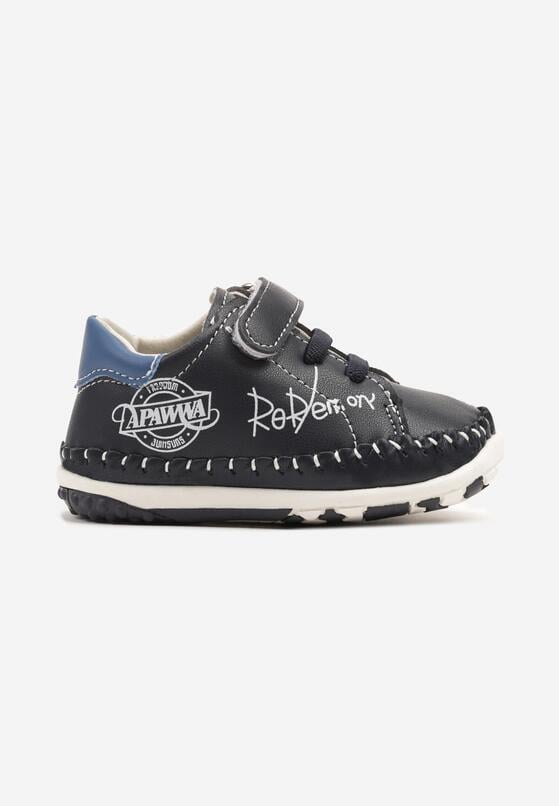 Granatowo-Niebieskie Buty Sportowe Sneakersy ze Skóry Naturalnej Zapinane na Rzep Ziterta 1