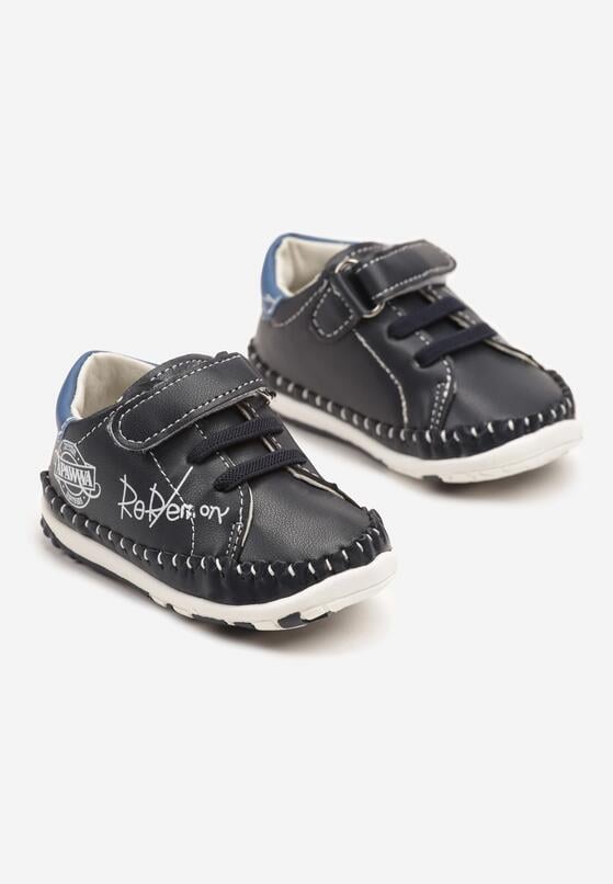 Granatowo-Niebieskie Buty Sportowe Sneakersy ze Skóry Naturalnej Zapinane na Rzep Ziterta 2