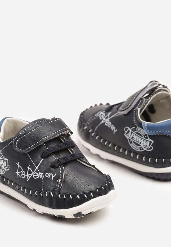 Granatowo-Niebieskie Buty Sportowe Sneakersy ze Skóry Naturalnej Zapinane na Rzep Ziterta 3