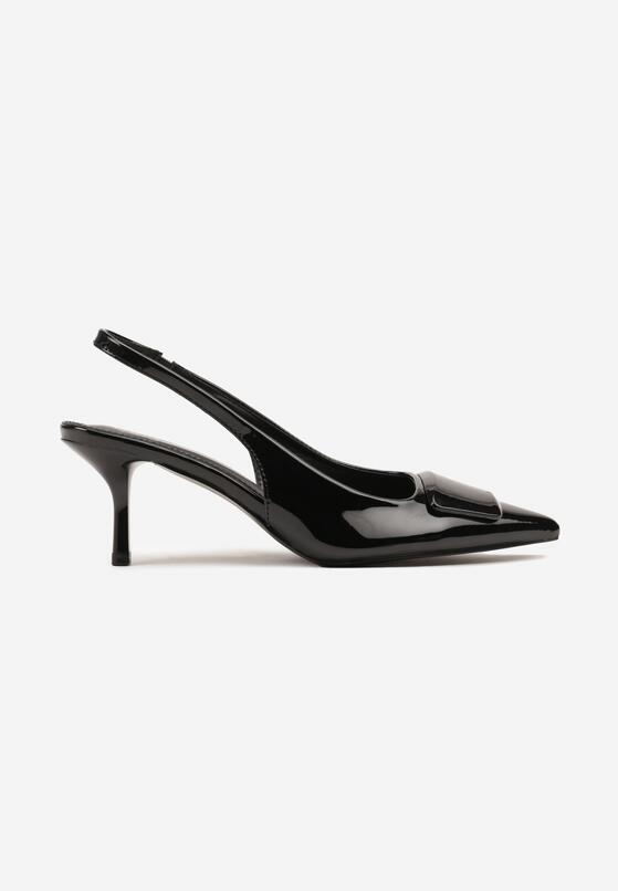Czarne Sandały Slingback z Lakierowanym Połyskiem na Obcasie Harilin 4