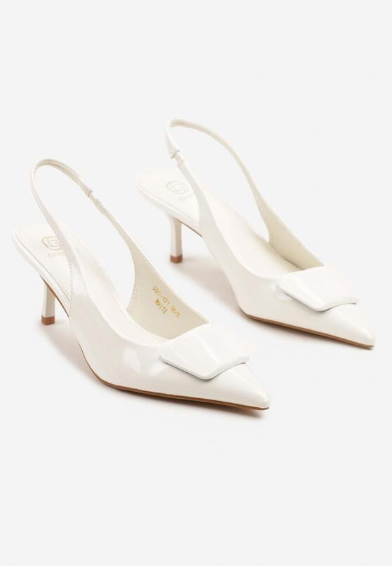 Białe Sandały Slingback z Lakierowanym Połyskiem na Obcasie Harilin 5
