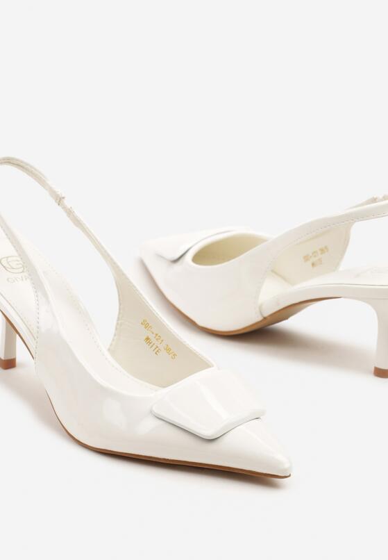 Białe Sandały Slingback z Lakierowanym Połyskiem na Obcasie Harilin 6