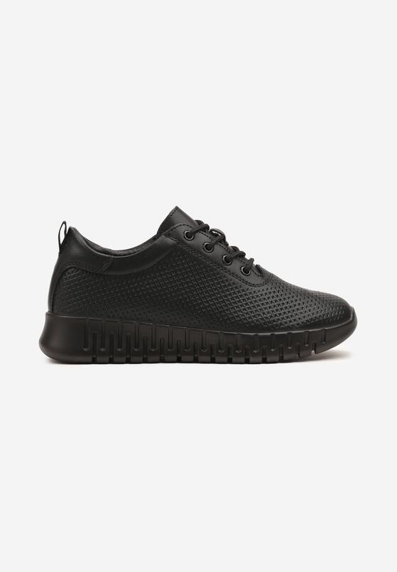 Czarne Skórzane Sneakersy z Ozdobną Perforacją i Tłoczoną Podeszwą Setalira 4