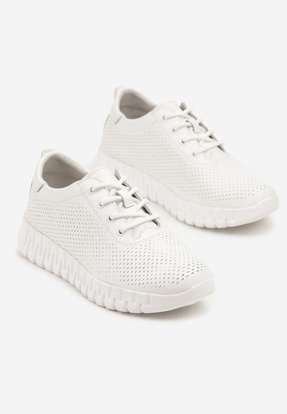 Białe Skórzane Sneakersy z Ozdobną Perforacją i Tłoczoną Podeszwą Setalira 5