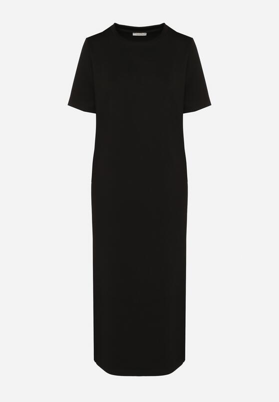 Czarna Sukienka T-shirt z Rozcięciami i Kieszeniami Salltes 6