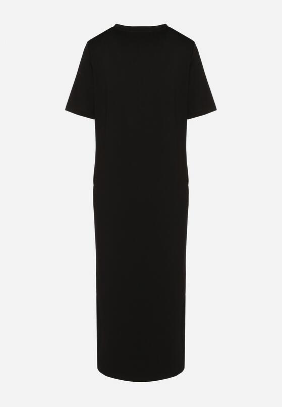 Czarna Sukienka T-shirt z Rozcięciami i Kieszeniami Salltes 7