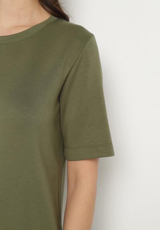 Zielona Sukienka T-shirt z Rozcięciami i Kieszeniami Salltes 5