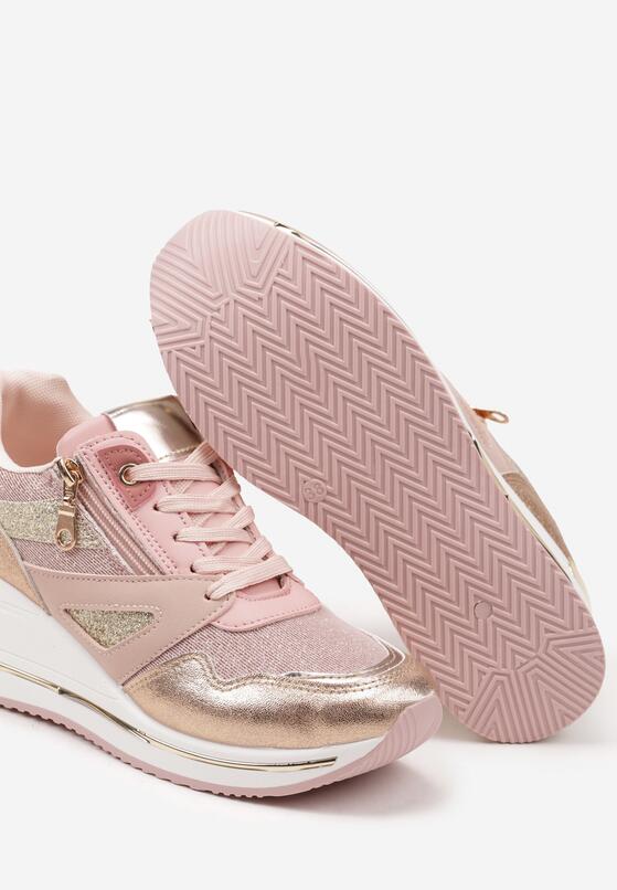 Różowe Sneakersy na Koturnie z Ozdobnym Suwakiem i Brokatem Vilsemi 6