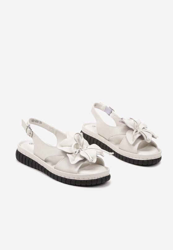 Beżowe Sandały Skórzane z Ozdobnym Kwiatkiem Efaviela 5