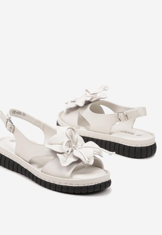 Beżowe Sandały Skórzane z Ozdobnym Kwiatkiem Efaviela 6