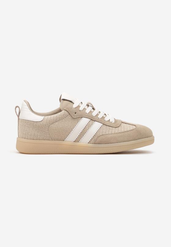 Beżowe Skórzane Sneakersy z Geometrycznym Wzorem Nanovia 4
