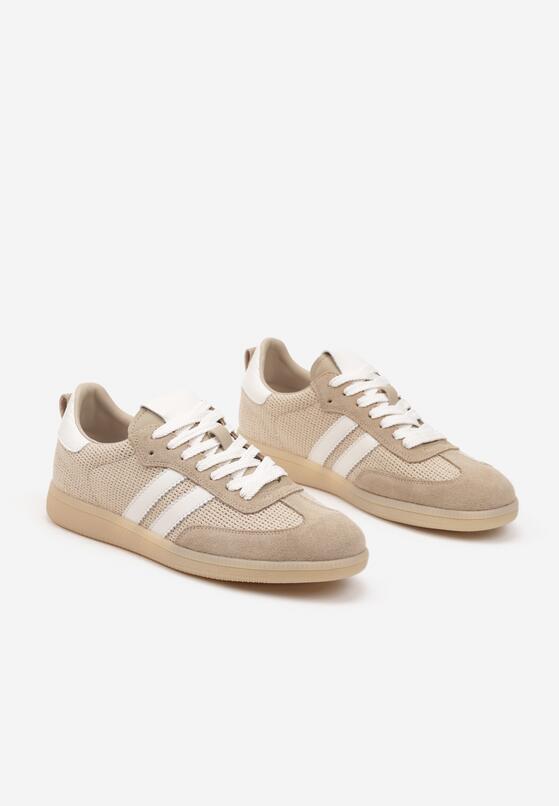 Beżowe Skórzane Sneakersy z Geometrycznym Wzorem Nanovia 5
