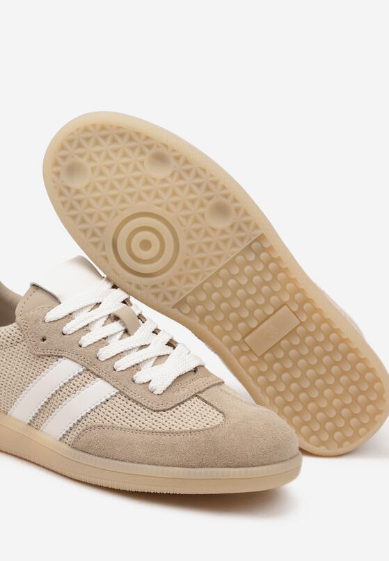 Beżowe Skórzane Sneakersy z Geometrycznym Wzorem Nanovia 6