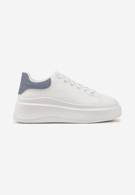 Biało-Niebieskie Gładkie Sneakersy z Ekoskóry na Grubej Podeszwie ze Sznurowaniem Avara 4