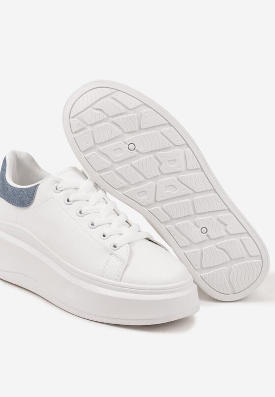 Biało-Niebieskie Gładkie Sneakersy z Ekoskóry na Grubej Podeszwie ze Sznurowaniem Avara 6