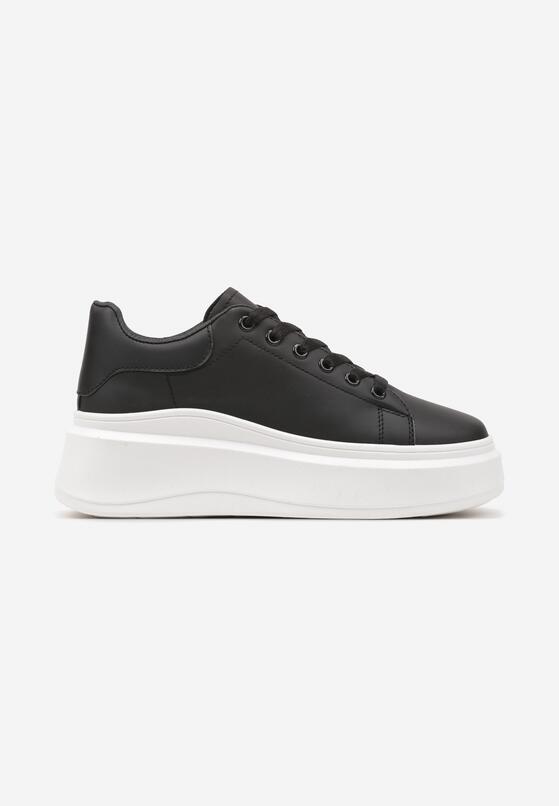 Czarne Gładkie Sneakersy z Ekoskóry na Grubej Podeszwie ze Sznurowaniem Avara 4