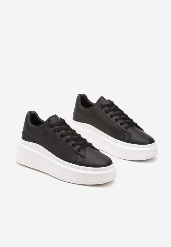 Czarne Gładkie Sneakersy z Ekoskóry na Grubej Podeszwie ze Sznurowaniem Avara 5