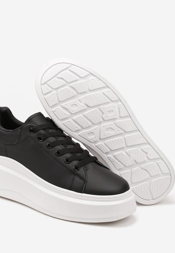 Czarne Gładkie Sneakersy z Ekoskóry na Grubej Podeszwie ze Sznurowaniem Avara 6