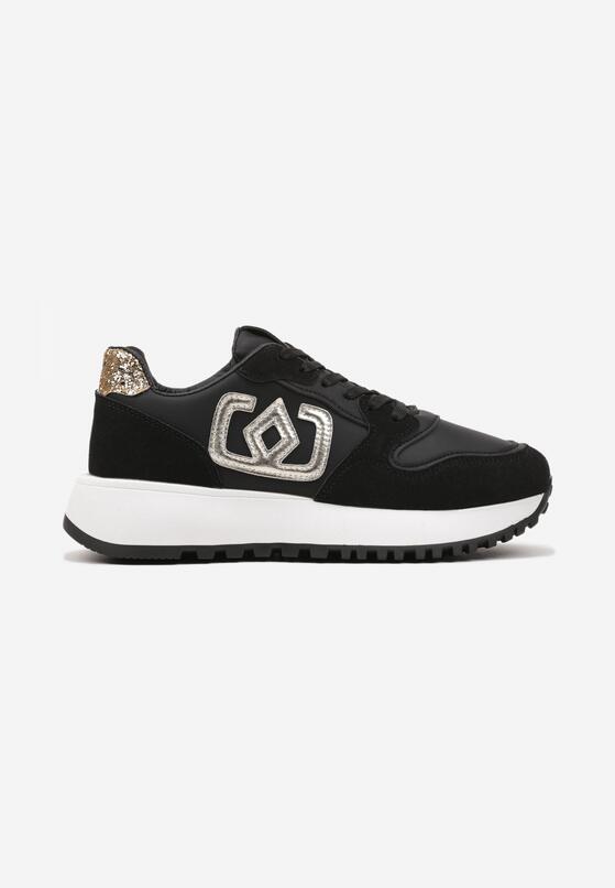 Czarne Sneakersy na Grubej Podeszwie z Ozdobną Aplikacją Alivrella 4