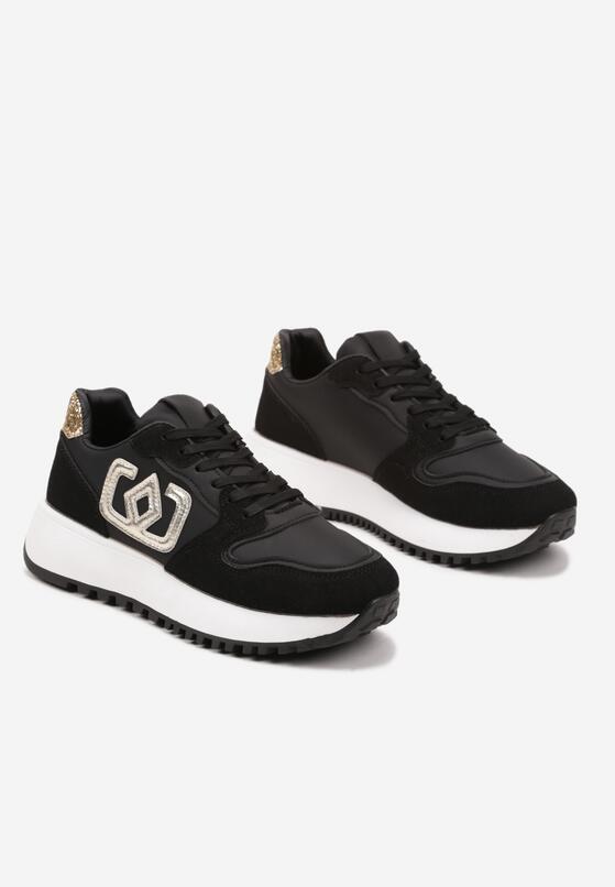 Czarne Sneakersy na Grubej Podeszwie z Ozdobną Aplikacją Alivrella 5