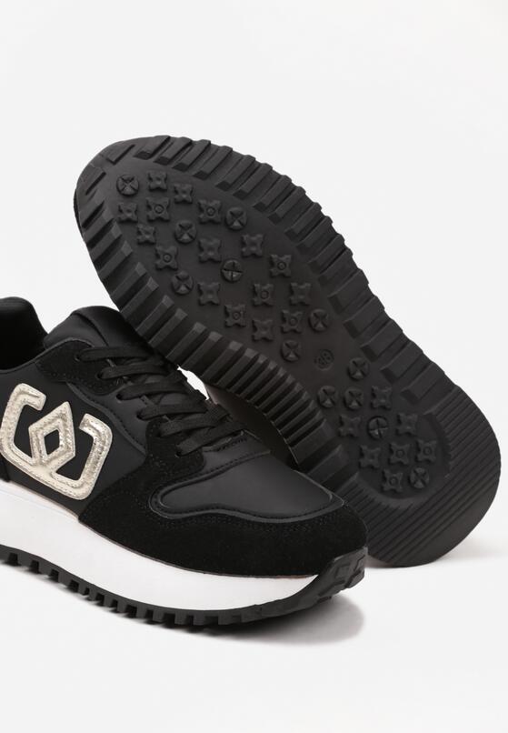 Czarne Sneakersy na Grubej Podeszwie z Ozdobną Aplikacją Alivrella 6